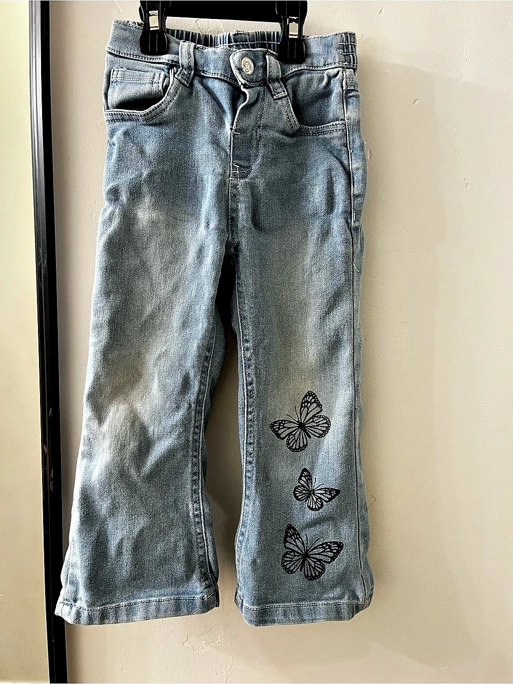 beautees Girls Light Wash Butterfly Print Flare Jeans Girls 4 Blue